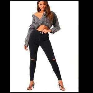 Bandolino Mandie Slim Slashed Knee Black Jeans Size 18S. NWT